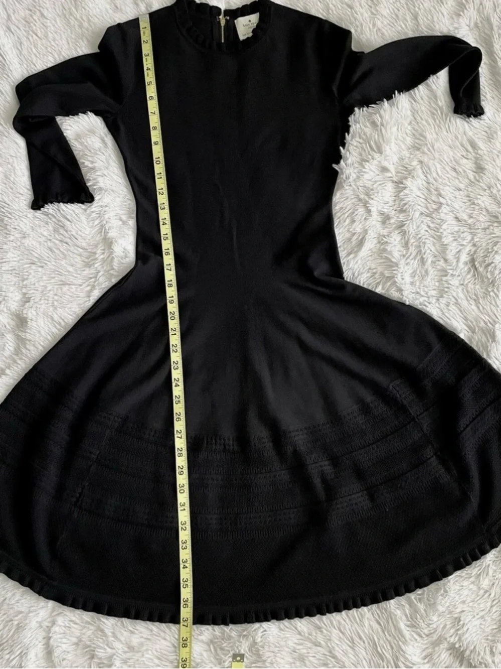 Kate Spade Sweater Knit Pointelle Dress Ruffle Neck Sleeves Fit & Flare Academia